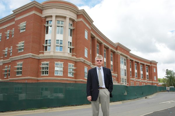 Dr. Enslin standing outside the new EPIC Building