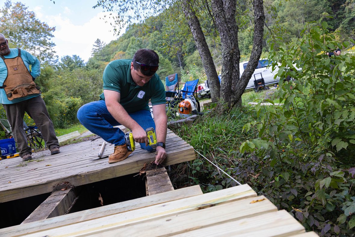 Engineering Student working on a bridge