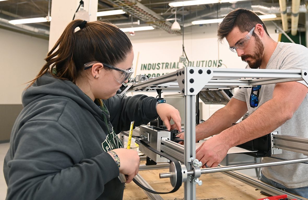 Two students working in the Senior Design Program