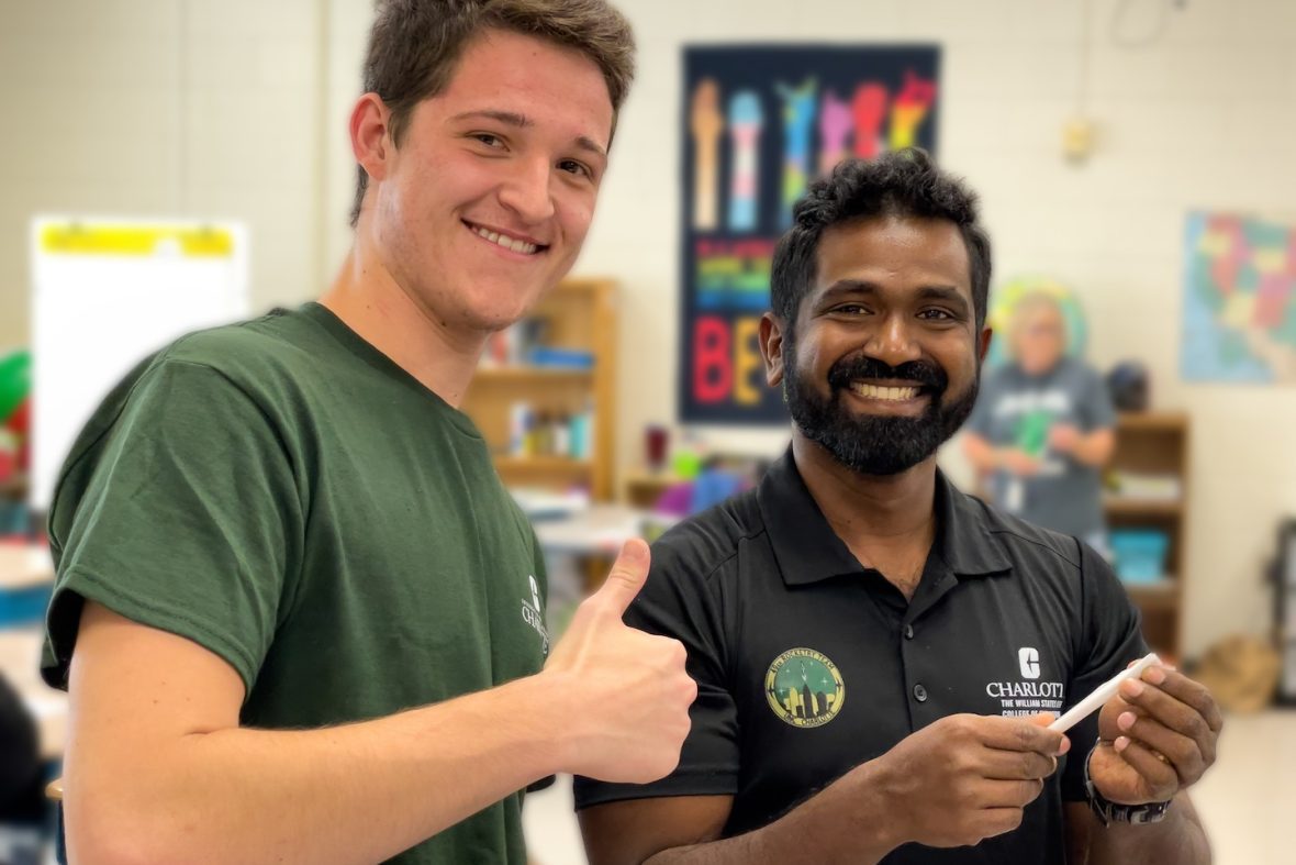 Engineering Students visit a classroom