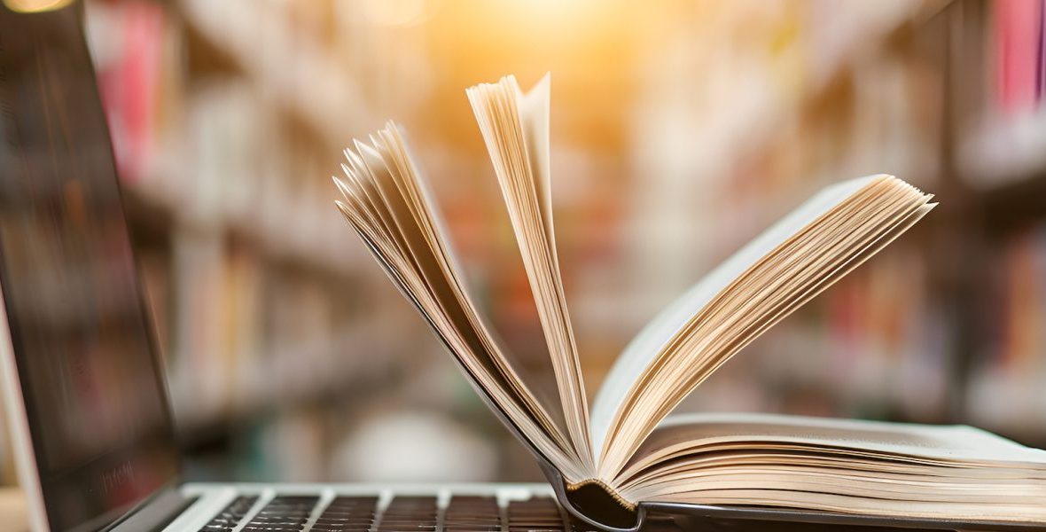 Library book on a laptop