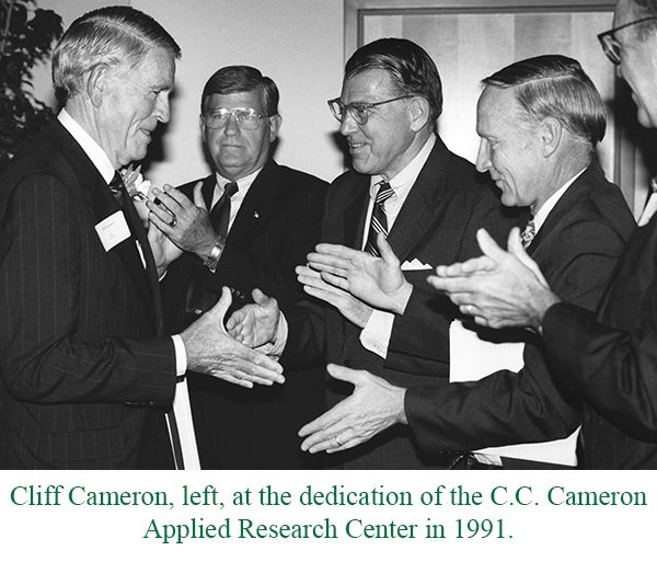 Cliff Cameron at the dedication of the CC Cameron Applied Research Center in 1991