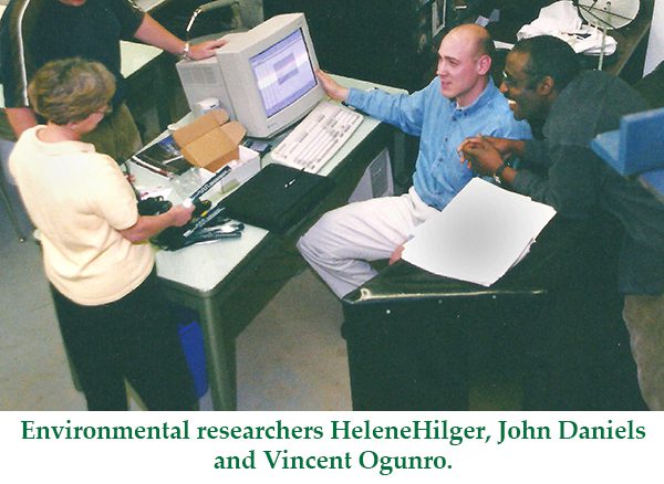 Environmental researchers Helen Hilger, John Daniels, and Vincent Ogunro.