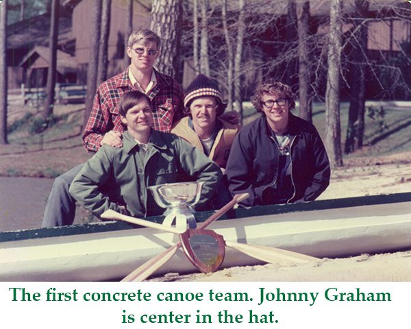 First concrete canoe team Johnny Graham is center in the hat