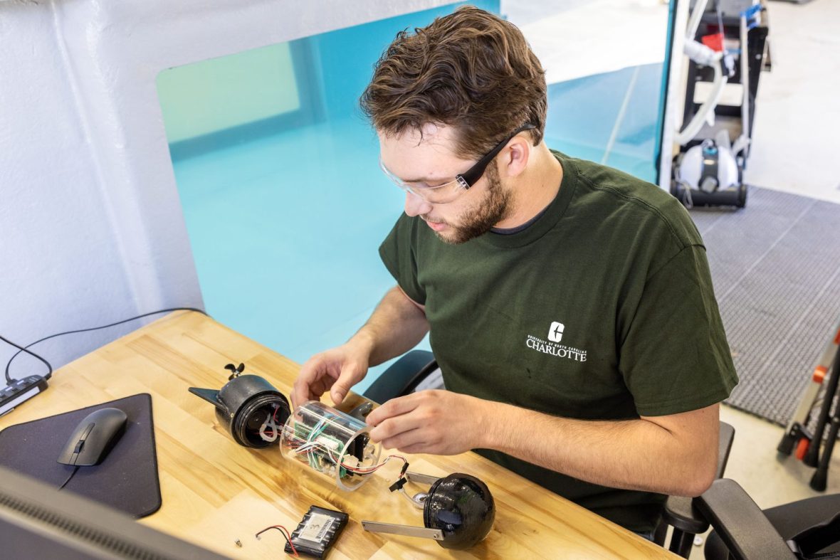 Engineering student working on a drone