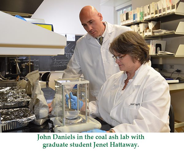 John Daniels in the coal ash lab with graduate student janet Hattaway