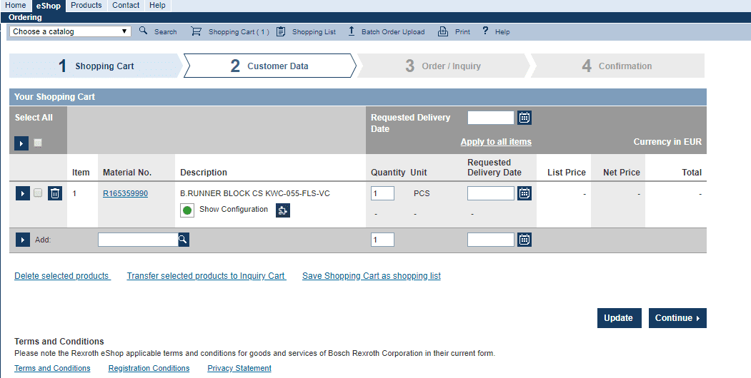 screenshot of the Bosch Rexroth GoSelect platform