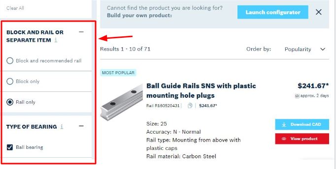 screenshot of the Bosch Rexroth GoSelect platform