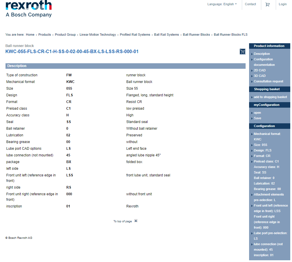 screenshot of the Bosch Rexroth GoSelect platform