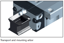 ransport and mounting arbor- Ball runner blocks are mounted on an arbor for
shipment