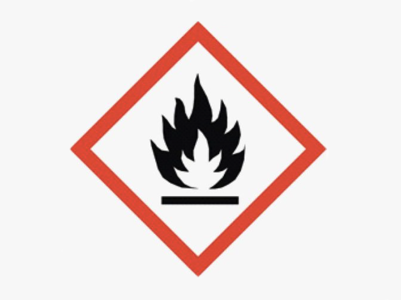black icon of a flame surrounded by a red diamond outline
