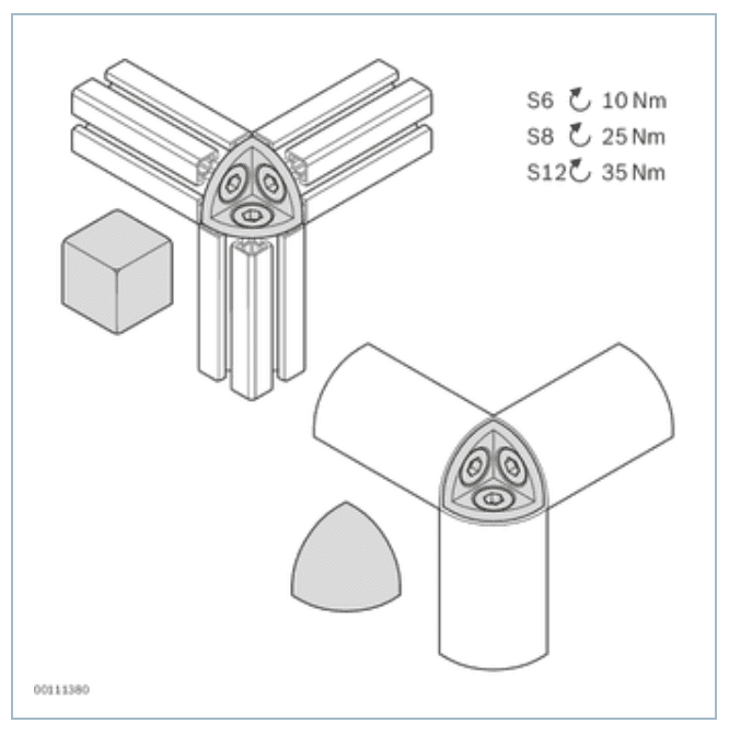 Corner bracket Has the same application as the cubic connector but with a rounded aesthetic.