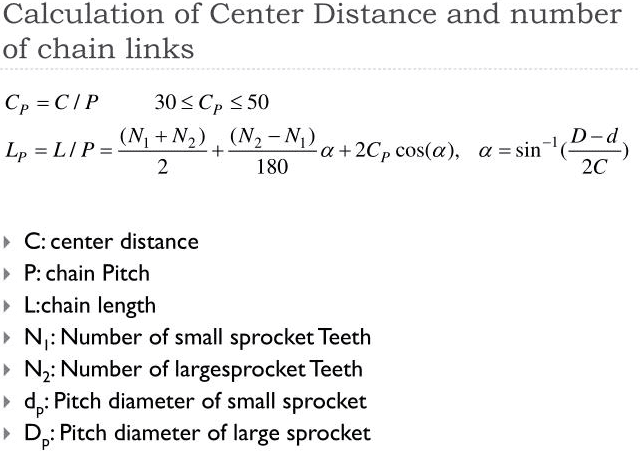 calculations of center distance and number of chain links