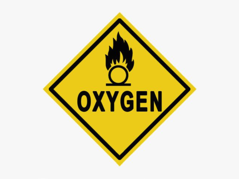 yellow diamond with an "O" with flames coming out of it and "OXYGEN" in black letters