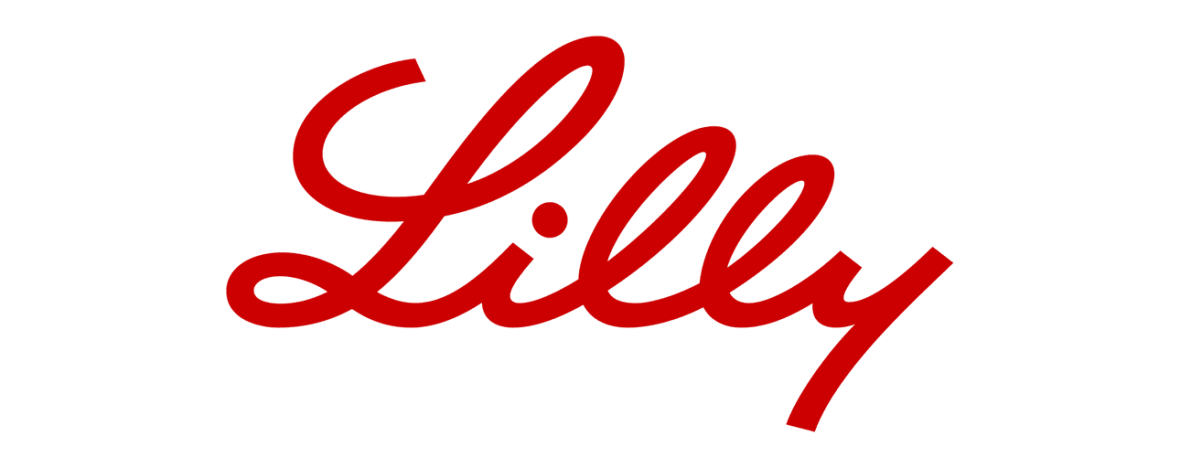 The Lilly corporate logo features the company name in bold red cursive lettering against a transparent background.